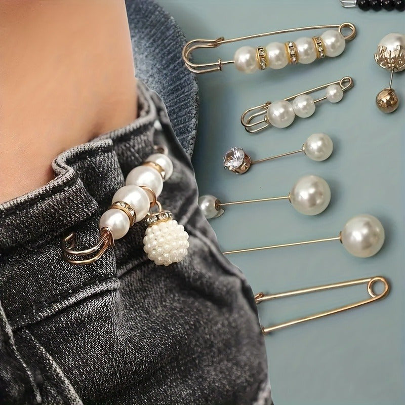 Chic and Simple 12/20 Piece Set of Alloy Clothing Pins with Unique Shapes and Embellishments for Stylish Waistband Adjustments and Fashion Details.