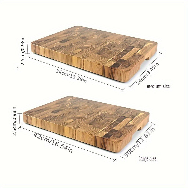 Large and medium sizes of premium log wood cutting board available, featuring a food-safe, durable, and thick design. Luxury modern Nordic-inspired style perfect for the kitchen, making it a long-lasting wooden chopping block.