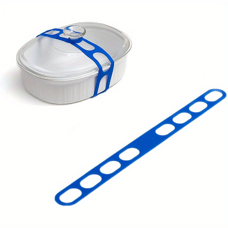 Durable Blue Silicone Elastic Band for Container Lids - Easily Adjustable, Reusable, Stain and Fade-Proof, Mold-Resistant - Conveniently Portable, Simple to Use and Clean, Provides Secure Seal