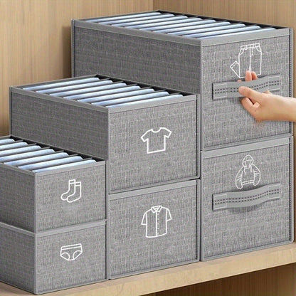 Set of 3 Foldable Canvas Drawer Organizers, Wardrobe Closet Storage Boxes with Separation Grids for Jeans, Shirts, and Sweaters - Save Space in Your Closet!