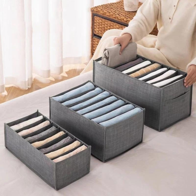 Set of 3 Foldable Canvas Drawer Organizers, Wardrobe Closet Storage Boxes with Separation Grids for Jeans, Shirts, and Sweaters - Save Space in Your Closet!