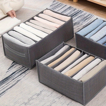 Set of 3 Foldable Canvas Drawer Organizers, Wardrobe Closet Storage Boxes with Separation Grids for Jeans, Shirts, and Sweaters - Save Space in Your Closet!