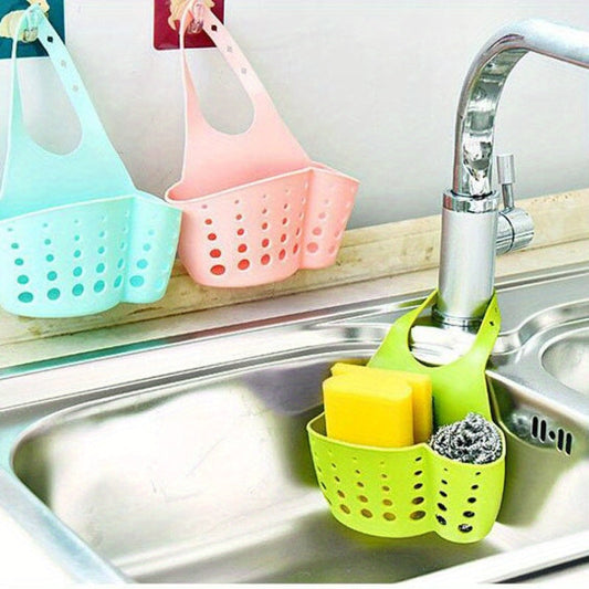 1 Piece Solid Color Simple Silicone Sink Openwork Cutlery Rag Brush PVC Drain Storage Basket with Removable Button