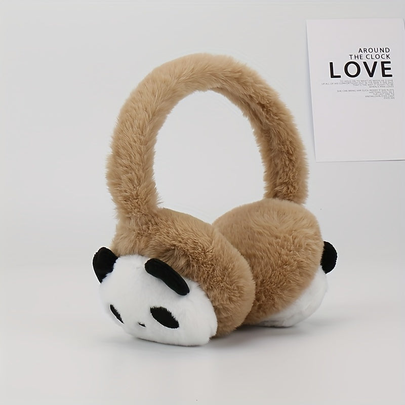 Panda Plush Earmuffs for Women - One pair - Made with Woven Stretch Fabric, Polyester Material - Easy to Clean in Washing Machine - Cute and Cozy Ear Warmers for Winter - Great for Christmas and Halloween Gifts