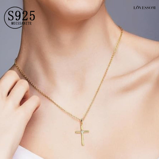 Add a touch of elegance with the LOVESSOM 925 Sterling Silver Moissanite Cross Pendant Necklace. Featuring a 0.3 Carat pendant on an 18K Golden Plated Chain, this necklace is perfect for any occasion, from Mardi Gras to weddings. Universal fit for all