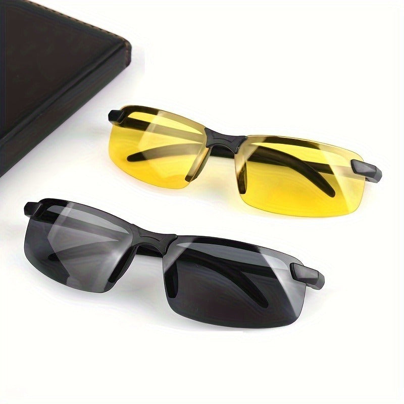 Unisex photochromic sunglasses with half-rim plastic frame, perfect for outdoor activities. Scratch-resistant.