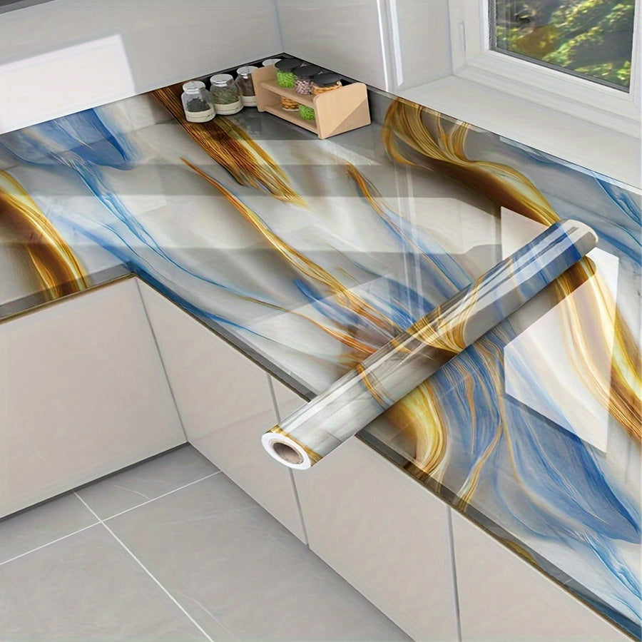 Self-adhesive Granite Marble Wallpaper, Kitchen Oil-proof, Waterproof, High Temperature Resistant Aluminum Foil Background Wall.