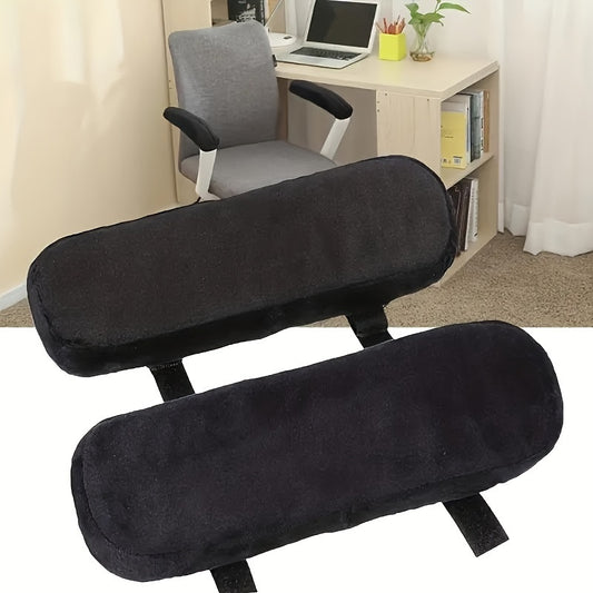 2 comfortable office chair armrest cushions with removable covers made from soft, durable polyester for enhanced desk comfort.