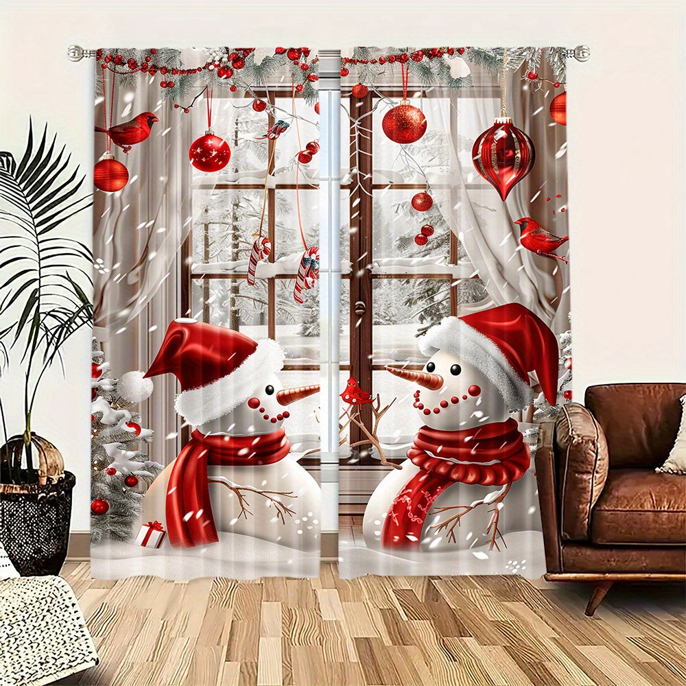 Get ready for the holiday season with this set of Christmas Snowman Curtains! Featuring a rod pocket design and made of digital printed polyester, these drapes are perfect for adding a festive touch to your living room, kitchen, bedroom, and more.