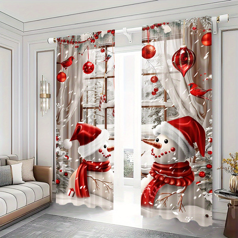 Get ready for the holiday season with this set of Christmas Snowman Curtains! Featuring a rod pocket design and made of digital printed polyester, these drapes are perfect for adding a festive touch to your living room, kitchen, bedroom, and more.