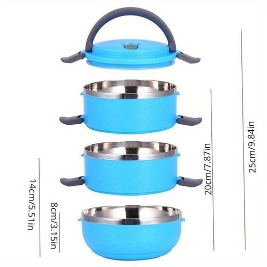 No Electricity Required: Stainless Steel Thermal Insulated Lunch Box Set - Leakproof Round Multi-Tier Tiffin with Manual Hand Wash Design, Stackable Food Storage Containers with Carry Handle, Available in 1/2/3/4 Layer Options