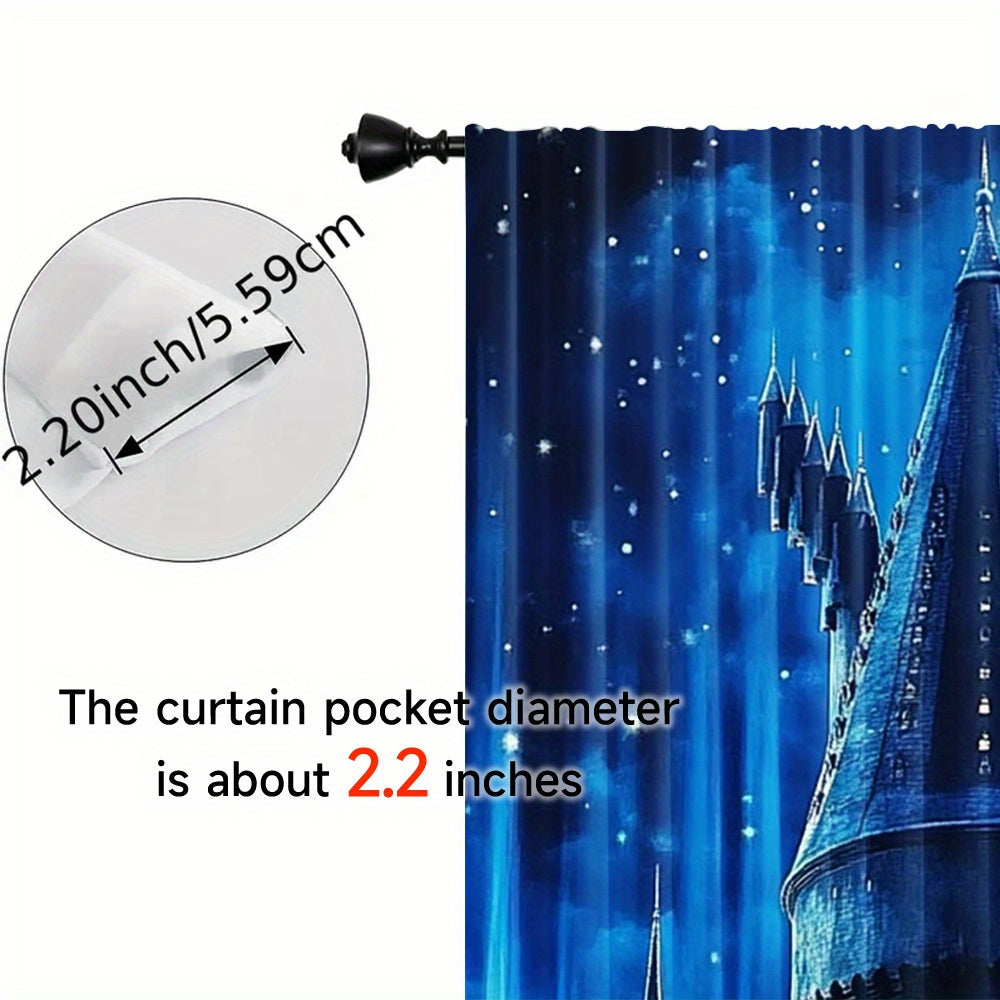 Transform your living space with the Moonlight Castle Blackout Curtains 2pc Set. These enchanting polyester drapes feature a magical theme, perfect for bedroom or living room decor. Ideal for teens and adults, these rod pocket window treatment panels are