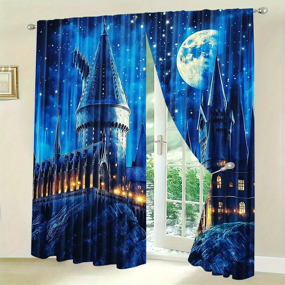 Transform your living space with the Moonlight Castle Blackout Curtains 2pc Set. These enchanting polyester drapes feature a magical theme, perfect for bedroom or living room decor. Ideal for teens and adults, these rod pocket window treatment panels are