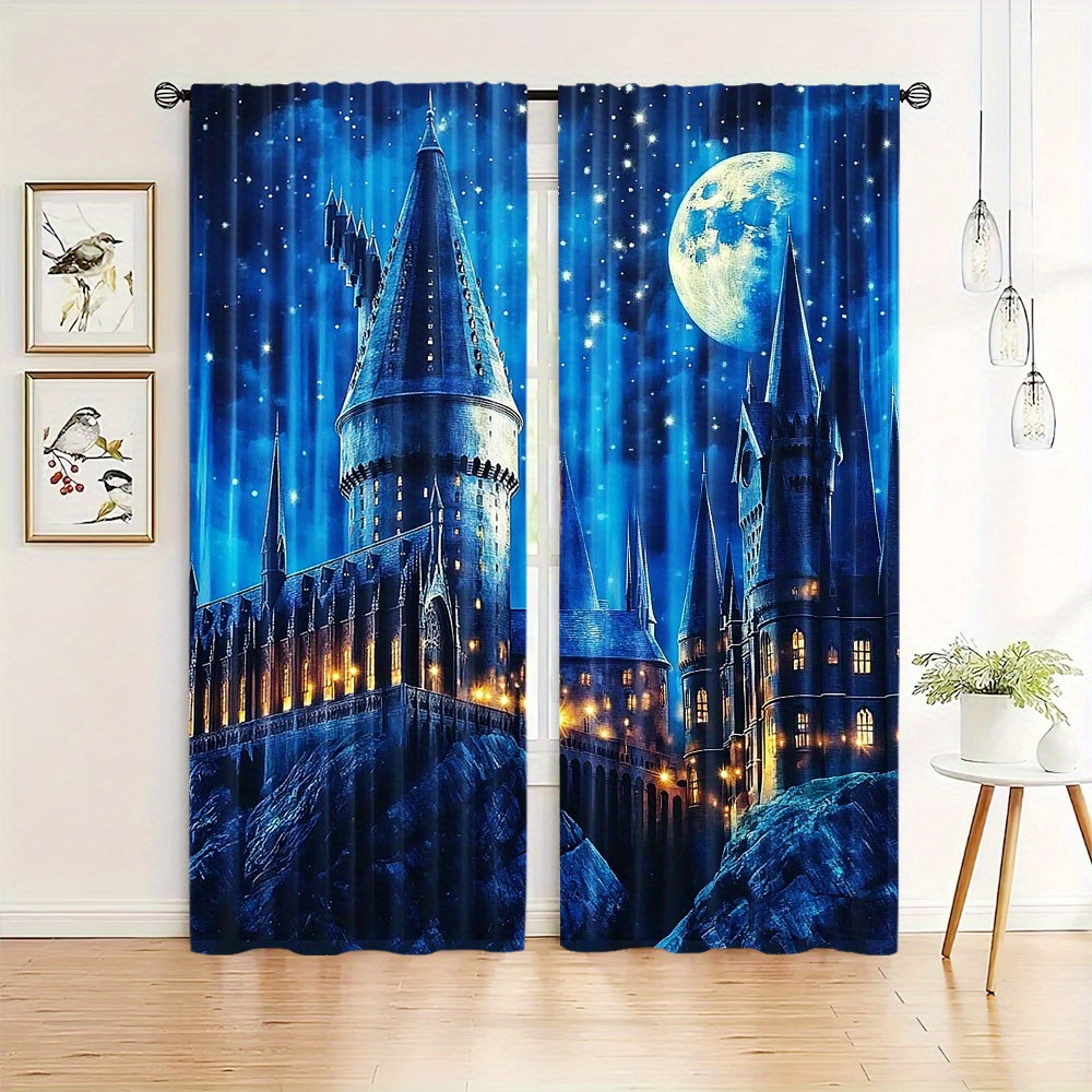 Transform your living space with the Moonlight Castle Blackout Curtains 2pc Set. These enchanting polyester drapes feature a magical theme, perfect for bedroom or living room decor. Ideal for teens and adults, these rod pocket window treatment panels are