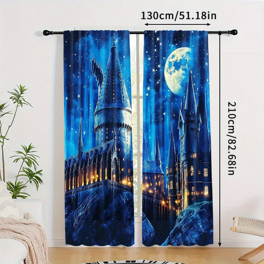 Transform your living space with the Moonlight Castle Blackout Curtains 2pc Set. These enchanting polyester drapes feature a magical theme, perfect for bedroom or living room decor. Ideal for teens and adults, these rod pocket window treatment panels are