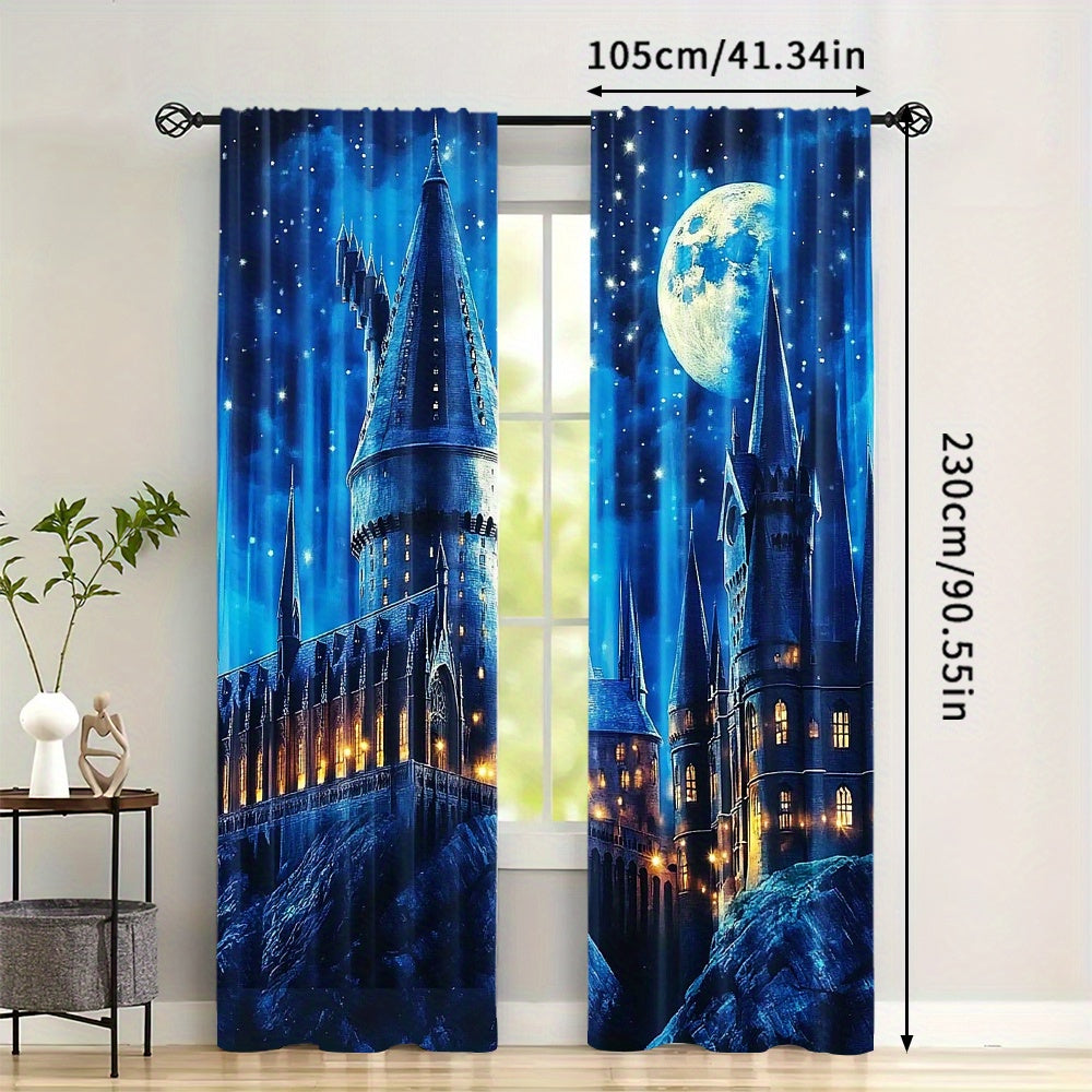 Transform your living space with the Moonlight Castle Blackout Curtains 2pc Set. These enchanting polyester drapes feature a magical theme, perfect for bedroom or living room decor. Ideal for teens and adults, these rod pocket window treatment panels are