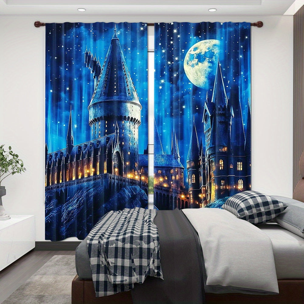 Transform your living space with the Moonlight Castle Blackout Curtains 2pc Set. These enchanting polyester drapes feature a magical theme, perfect for bedroom or living room decor. Ideal for teens and adults, these rod pocket window treatment panels are