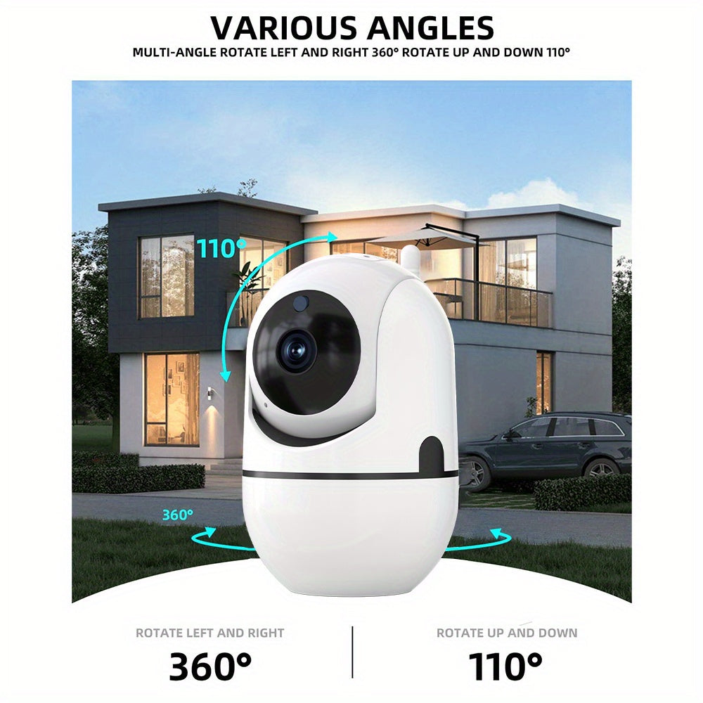 Introducing the Smart Indoor Security Camera with Night Vision - featuring 3MP resolution, PTZ capabilities, WiFi connectivity (5GHz/2.4GHz), USB powered, and smartphone compatibility.