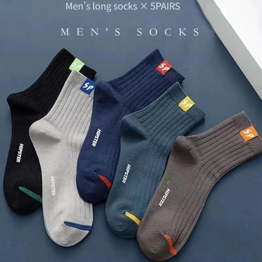 5 Pairs of Men's Crew Socks: Breathable, Comfortable, Stylish for Outdoor Activities - Ideal for Fall/Winter.