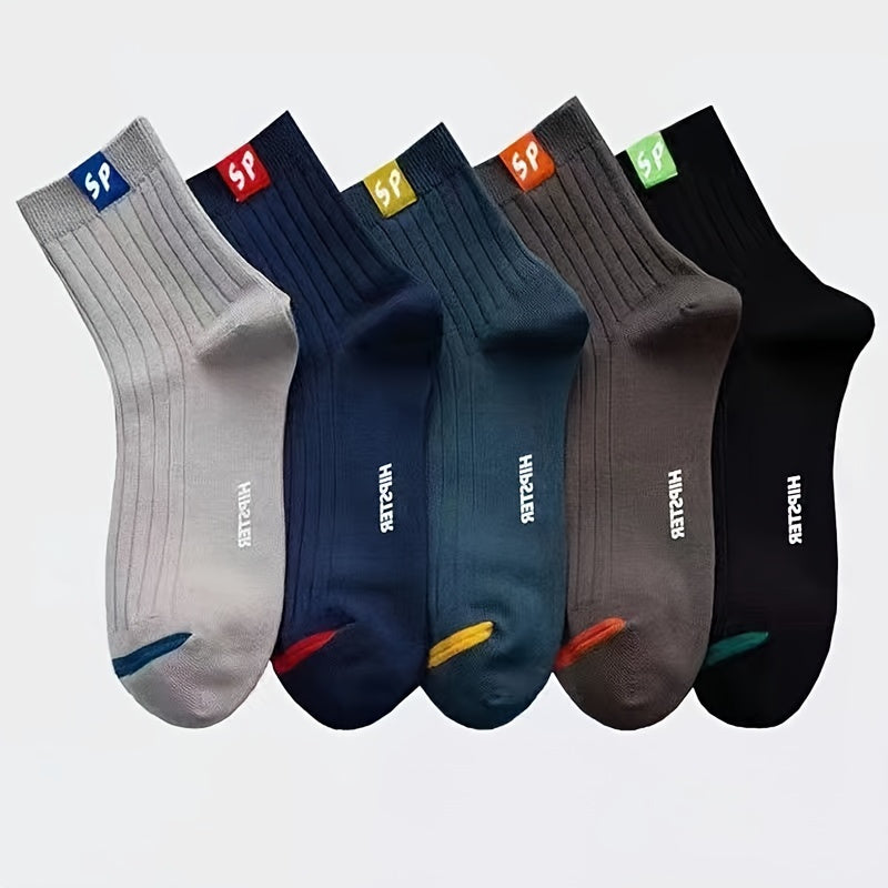 5 Pairs of Men's Crew Socks: Breathable, Comfortable, Stylish for Outdoor Activities - Ideal for Fall/Winter.