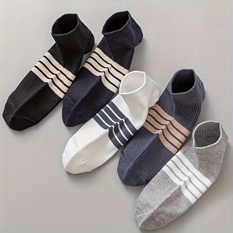 5 pairs of men's fashionable low-top socks, anti-odor, sweat-absorbing, comfortable, and breathable for spring and summer.