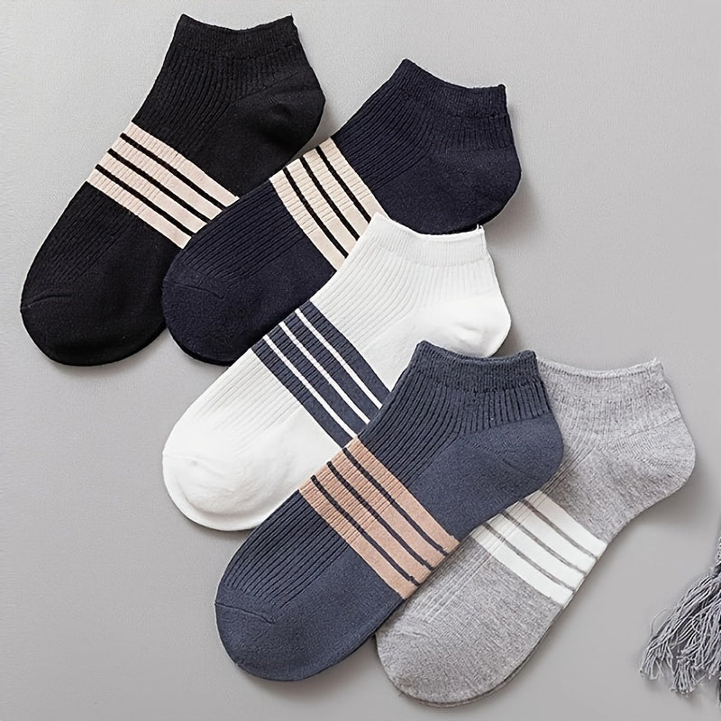 5 pairs of men's fashionable low-top socks, anti-odor, sweat-absorbing, comfortable, and breathable for spring and summer.