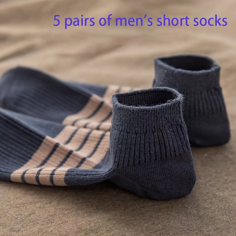 5 pairs of men's fashionable low-top socks, anti-odor, sweat-absorbing, comfortable, and breathable for spring and summer.