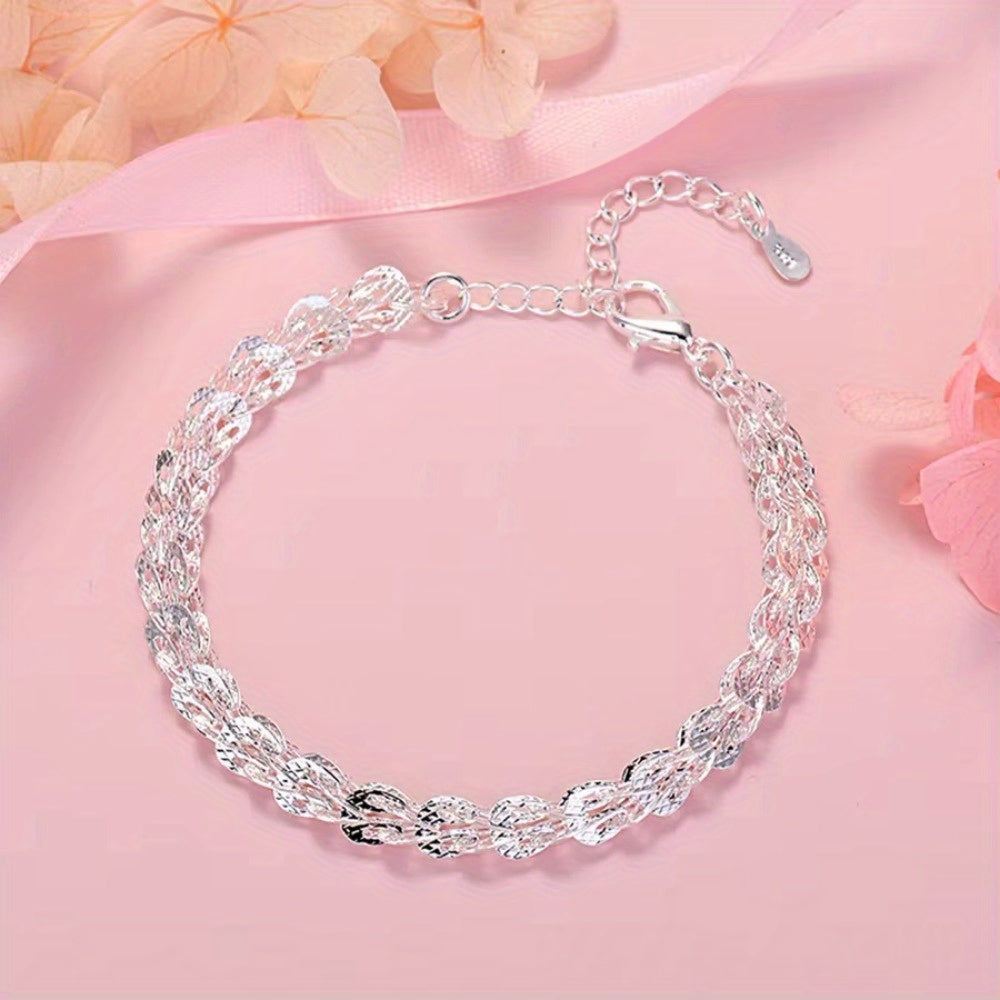 Stylish Sterling Silver-Plated Jewelry Set for Women - Comes with Necklace & Bracelet, Ideal for Special Occasions such as Parties & Weddings