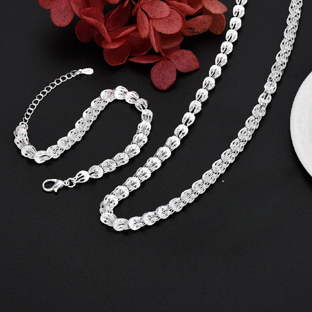 Stylish Sterling Silver-Plated Jewelry Set for Women - Comes with Necklace & Bracelet, Ideal for Special Occasions such as Parties & Weddings