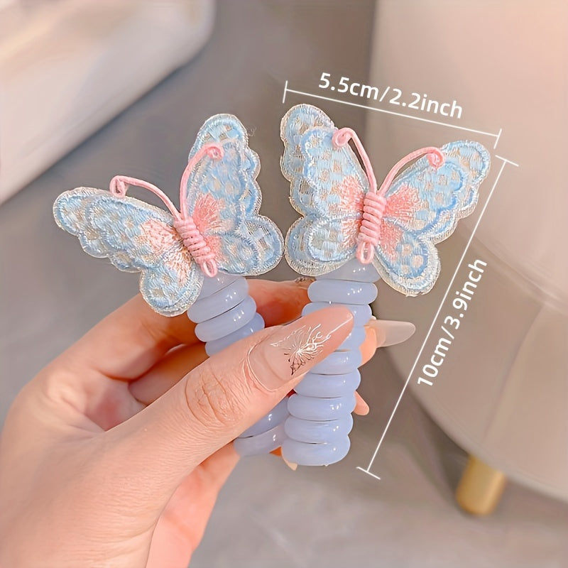 2 boho chic butterfly spiral hair ties - colorful elastic ponytail holders for girls, ideal for parties & holidays, hair accessories