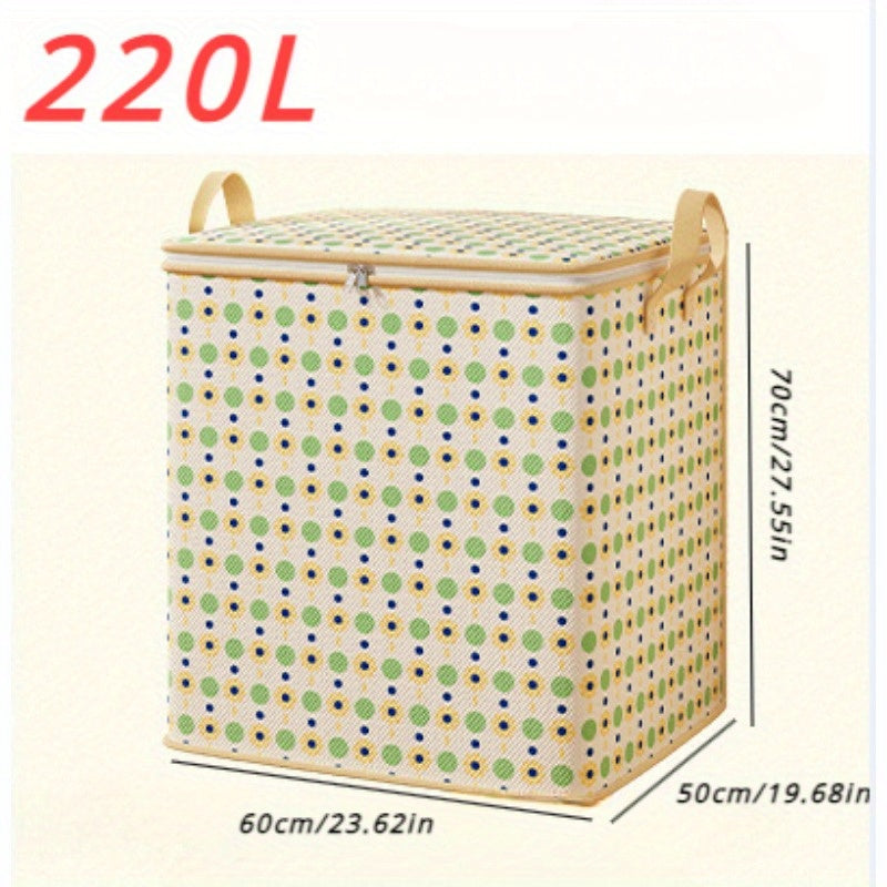 Large Capacity Flower Dot Storage Bag with Waterproof Non-Woven Fabric is a versatile wardrobe organizer perfect for storing clothes, quilts, blankets, toys, snacks and more. Its elegant design and rectangular shape make it a stylish addition to any