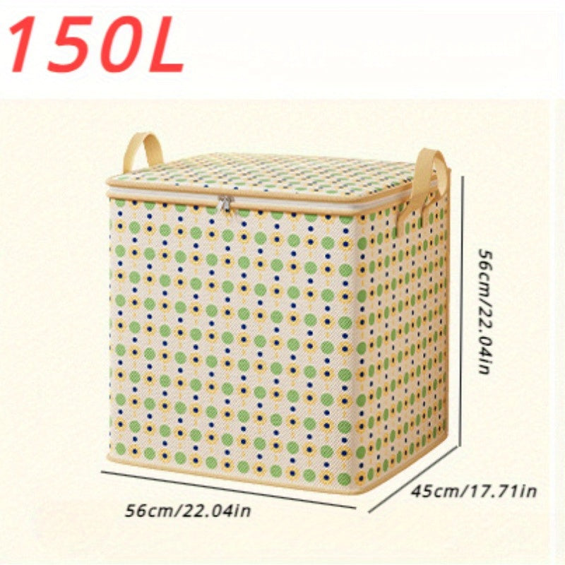 Large Capacity Flower Dot Storage Bag with Waterproof Non-Woven Fabric is a versatile wardrobe organizer perfect for storing clothes, quilts, blankets, toys, snacks and more. Its elegant design and rectangular shape make it a stylish addition to any