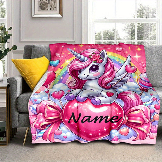 Customizeable Pink Unicorn Fleece Throw Blanket – Luxuriously Soft, Snuggly, and Personalized with Your Name | Versatile for Bed, Couch, or Picnics | All-Year Round Comfort | Great for Home or Office Decor | Perfect Present for Christmas or Halloween