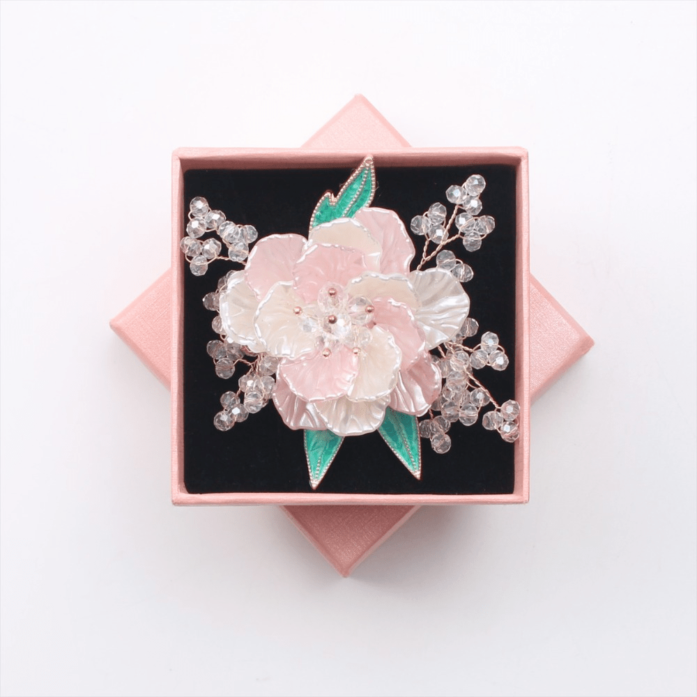 Stylish Pink Floral Brooch adorned with Sparkling Crystals - Ideal for Formal Events