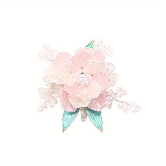 Stylish Pink Floral Brooch adorned with Sparkling Crystals - Ideal for Formal Events