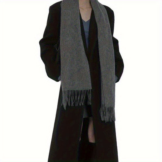 Soft and warm polyester shawl for men with tassels - Stylish and comfortable solid color scarf, ideal for fall and winter season.