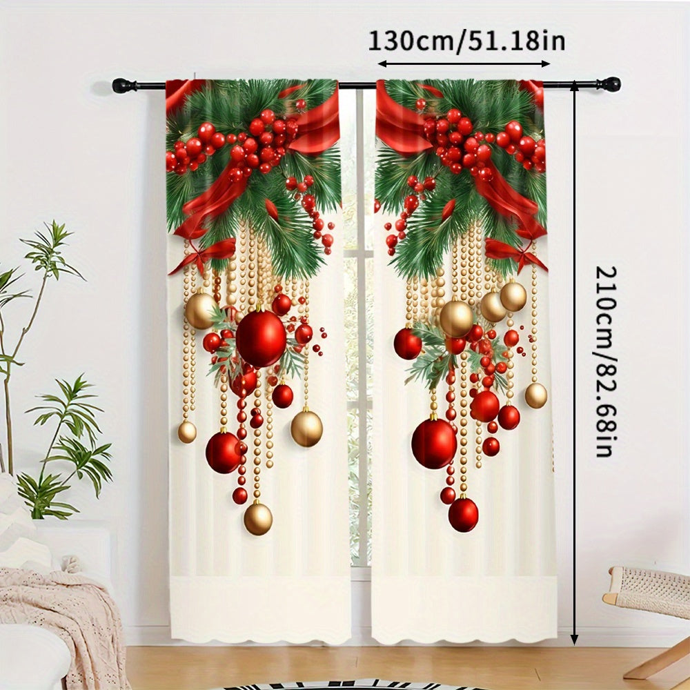 Get ready for the holiday season with these 2 festive Christmas curtain panels! Made of polyester with a digital print, these modern-style curtains feature a rod pocket for easy hanging. Perfect for adding holiday cheer to your bedroom, living room