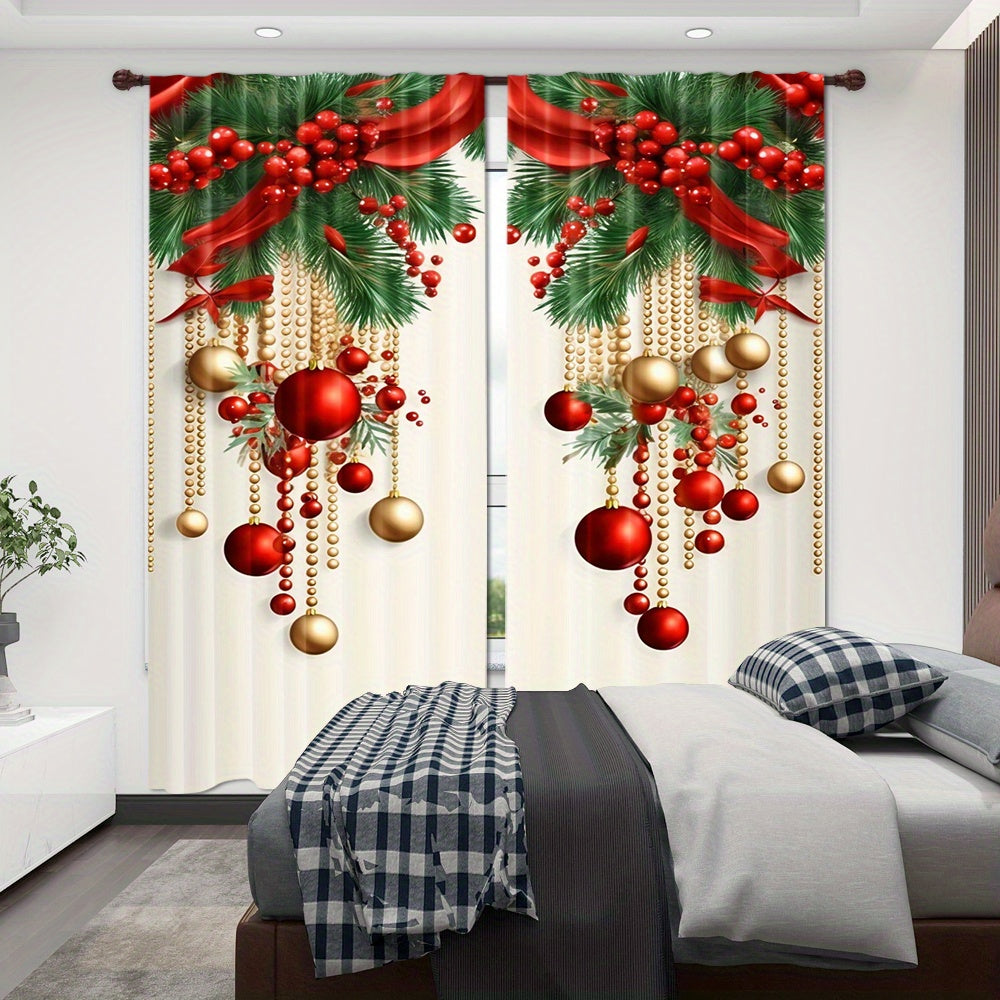 Get ready for the holiday season with these 2 festive Christmas curtain panels! Made of polyester with a digital print, these modern-style curtains feature a rod pocket for easy hanging. Perfect for adding holiday cheer to your bedroom, living room