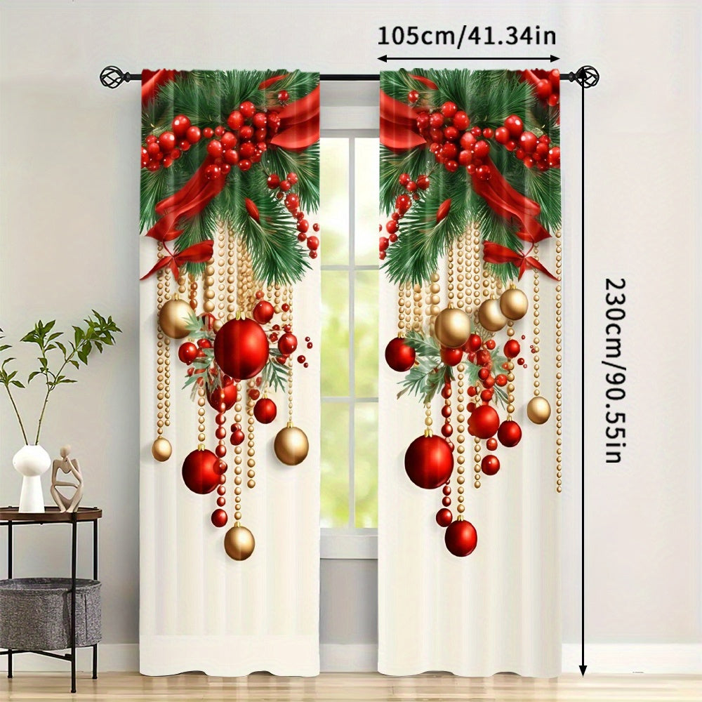 Get ready for the holiday season with these 2 festive Christmas curtain panels! Made of polyester with a digital print, these modern-style curtains feature a rod pocket for easy hanging. Perfect for adding holiday cheer to your bedroom, living room