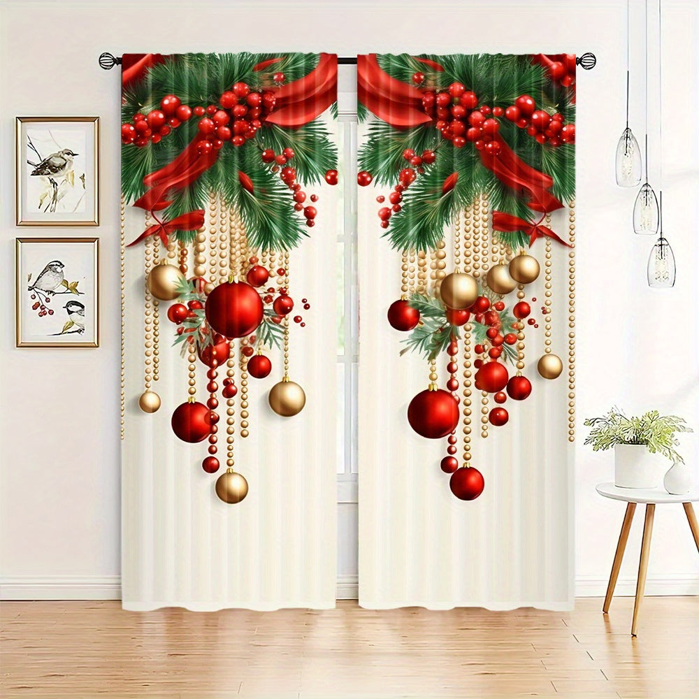 Get ready for the holiday season with these 2 festive Christmas curtain panels! Made of polyester with a digital print, these modern-style curtains feature a rod pocket for easy hanging. Perfect for adding holiday cheer to your bedroom, living room