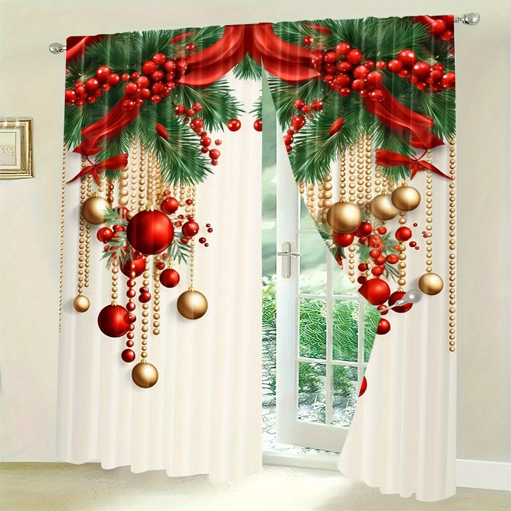 Get ready for the holiday season with these 2 festive Christmas curtain panels! Made of polyester with a digital print, these modern-style curtains feature a rod pocket for easy hanging. Perfect for adding holiday cheer to your bedroom, living room