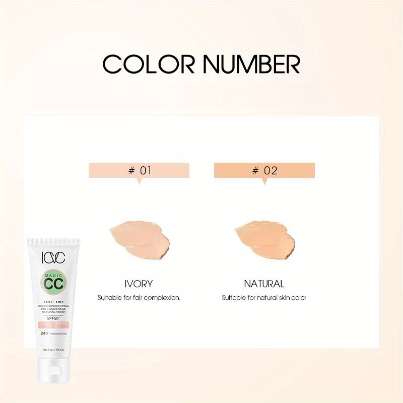 5-in-1 CC kremi, o'rtacha qoplama, tabiiy tugatish, SPF 50 va gidratatsiya kompleksi, <1 Fl Oz