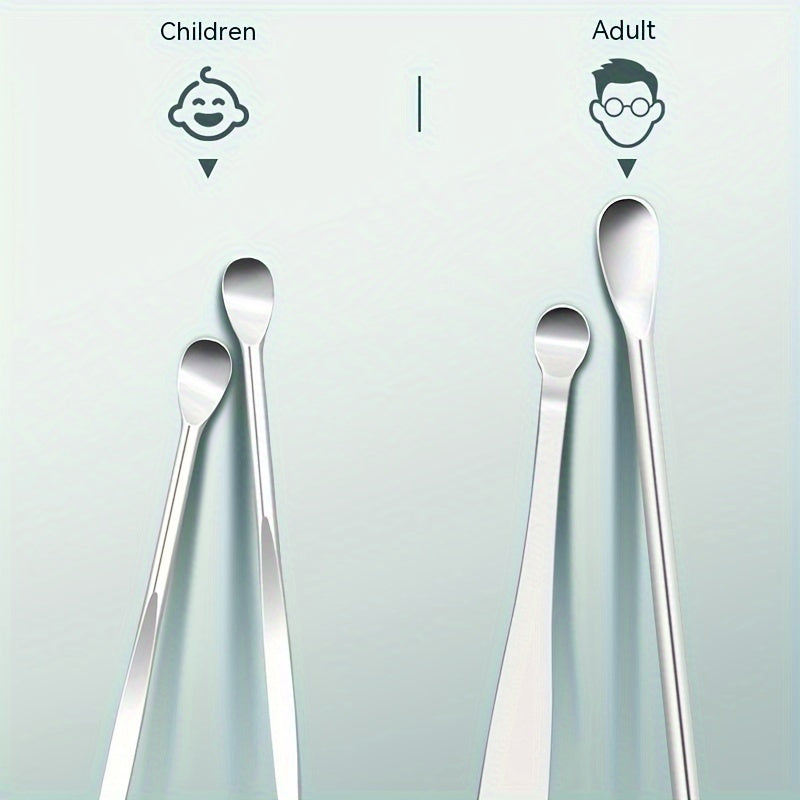 New stainless steel ear picking spoon set, spiral design, 6 pieces, for adult ear cleaning without electricity.