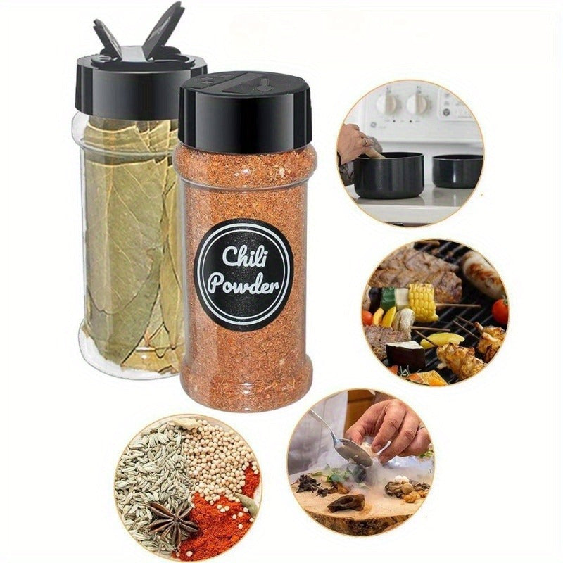 Set of 6 Spice Jars with Shaker Lids - Strong PET Kitchen & BBQ Seasoning Bottles for Camping, Picnics, and Outdoor Cooking