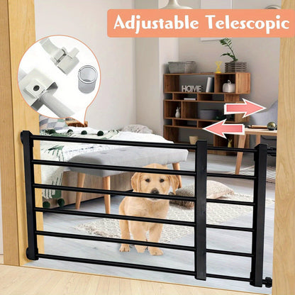 Adjustable pet gate for dogs & cats with carbon steel frame, ideal for doorways and stairs