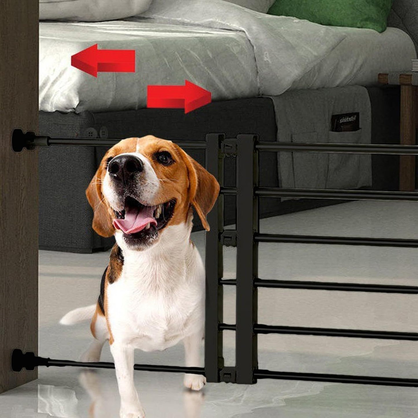 Adjustable pet gate for dogs & cats with carbon steel frame, ideal for doorways and stairs