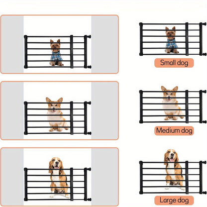 Adjustable pet gate for dogs & cats with carbon steel frame, ideal for doorways and stairs