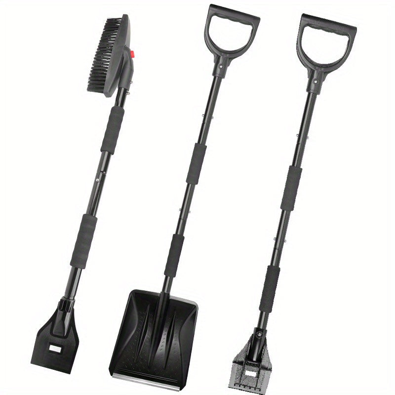 WinterMaster 3-in-1 Telescopic Car Snow Shovel with Stainless Steel Rotatable Ice Scraper and Detachable Long Grip Snow Brush. This tool is designed to efficiently remove snow without damaging your car's paint, and features an adjustable length for