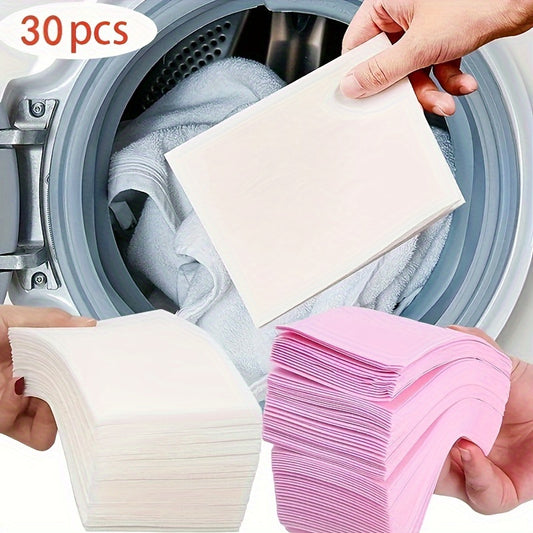 30 pink laundry sheets for all fabric types, with long-lasting scent and concentrated cleaning power, ideal for commercial or home use.