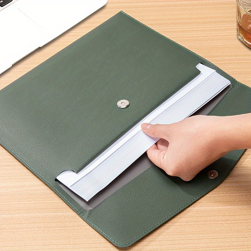 Waterproof PU A4 document bag with large capacity, ideal for business and office use.